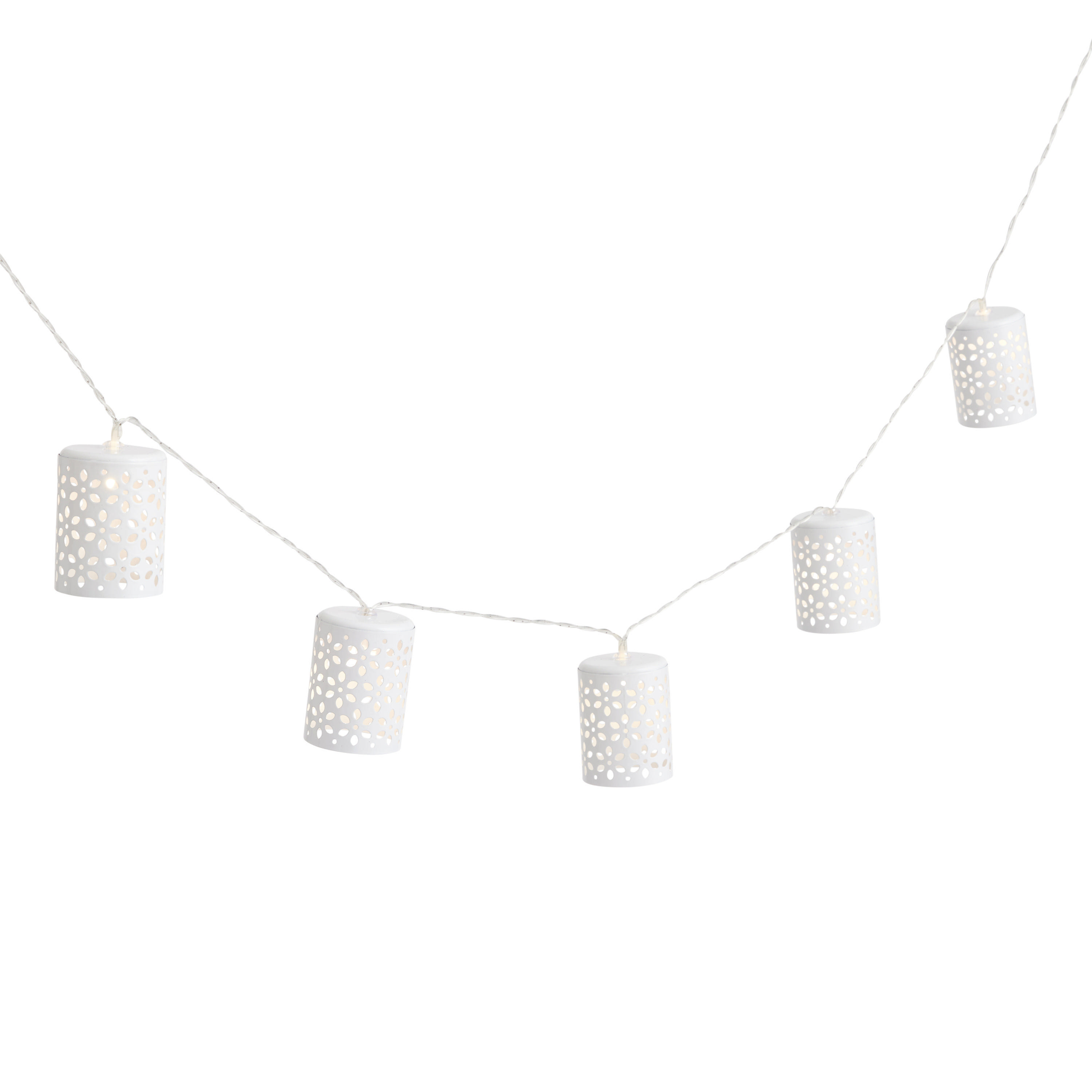 White Metal Floral Cylinder 10 Bulb Solar LED String Lights | World Market