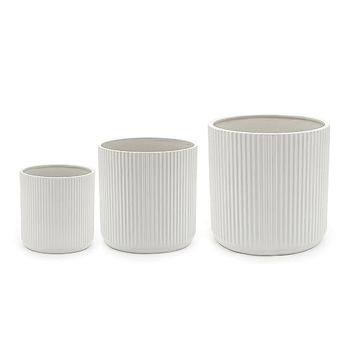 Amazon Basics Assorted Sizes Fluted Ceramic Round Indoor Outdoor Planters with Drainage, Set of 3, Modern Design, 6-Inch, 8-Inch, 10-Inch, White | Amazon (US)
