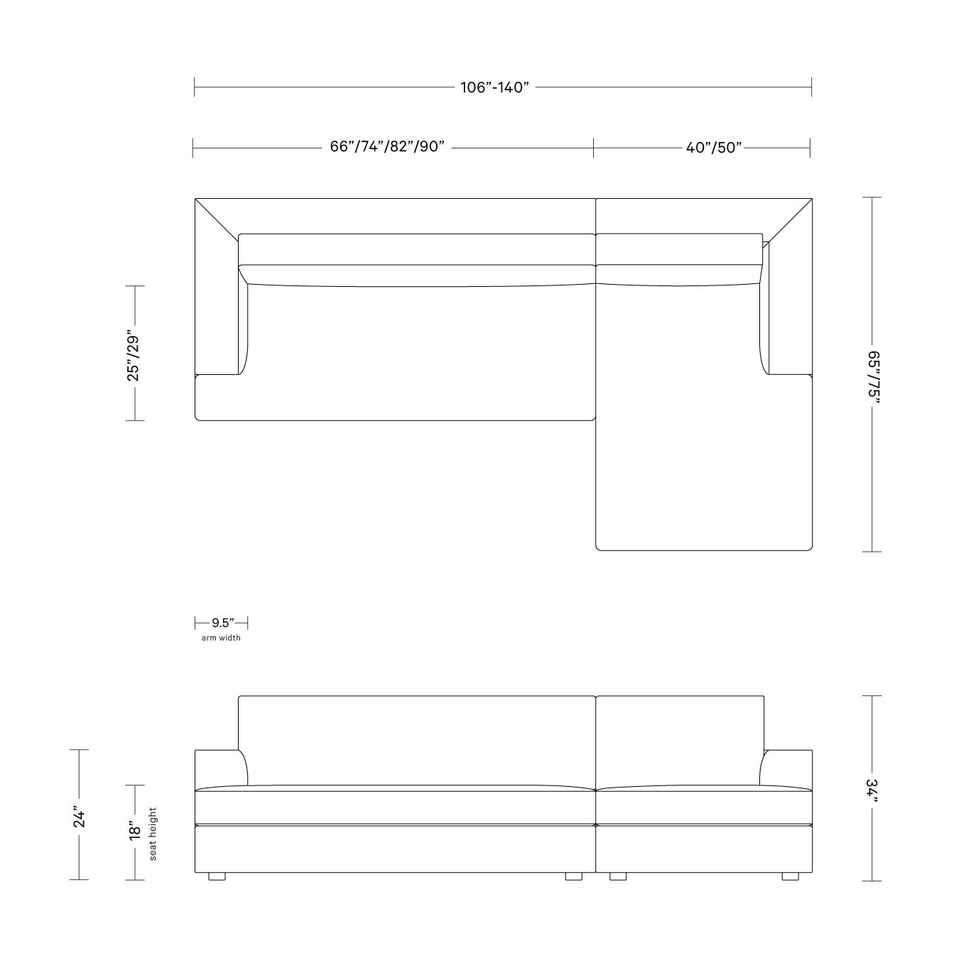 Lee 3-Seat  Chaise Sectional | Interior Define