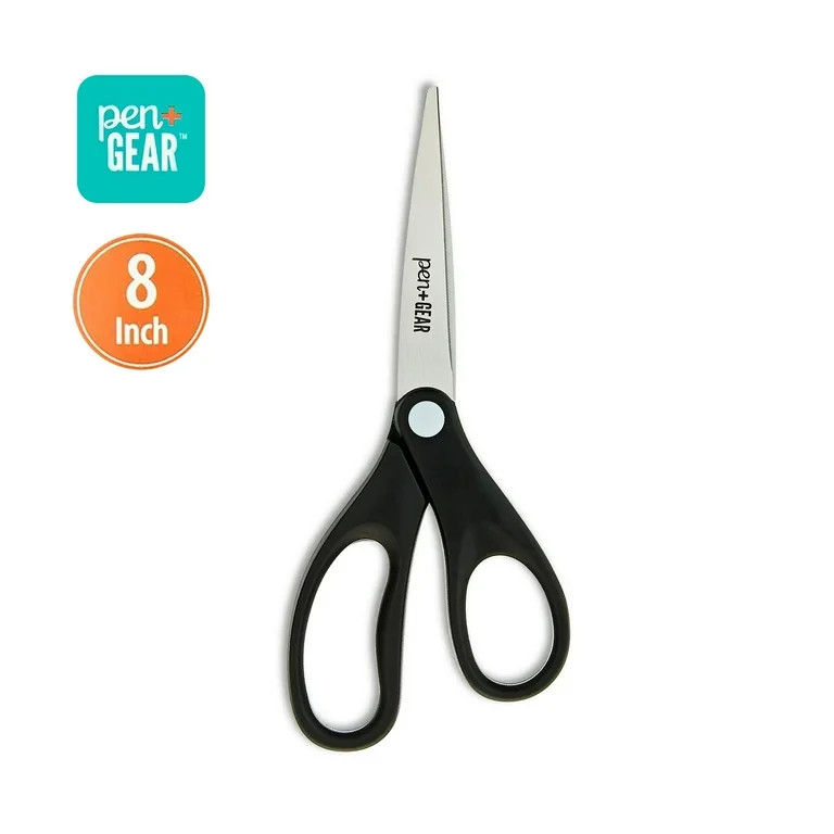 Pen+Gear 8-inch All-Purpose Stainless-Steel Scissors, Pointed, School Supplies, Black | Walmart (US)