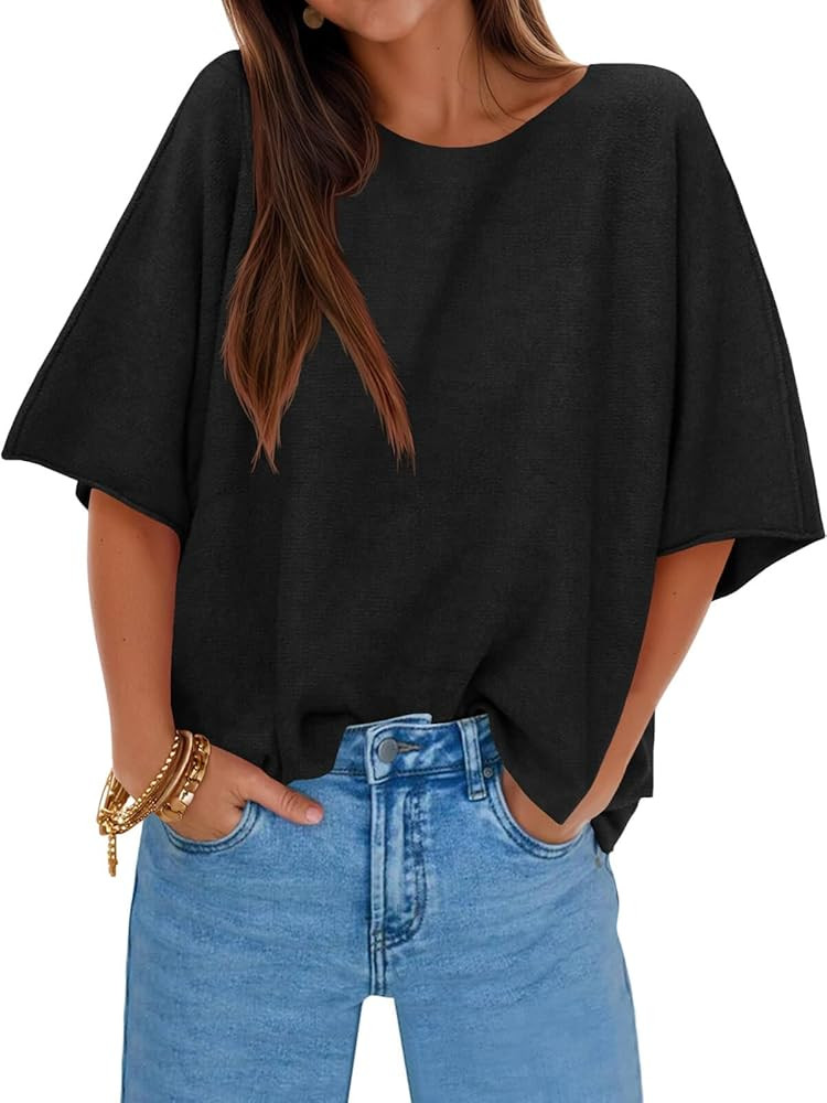 Cicy Bell Womens Half Sleeve Sweaters Oversized Boat Neck Knitted Pullover Sweater Trendy Casual ... | Amazon (US)