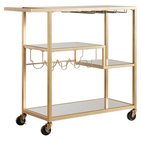Chelsea Lane Champagne Gold Mirror Glass Metal Bar Cart | Walmart (US)