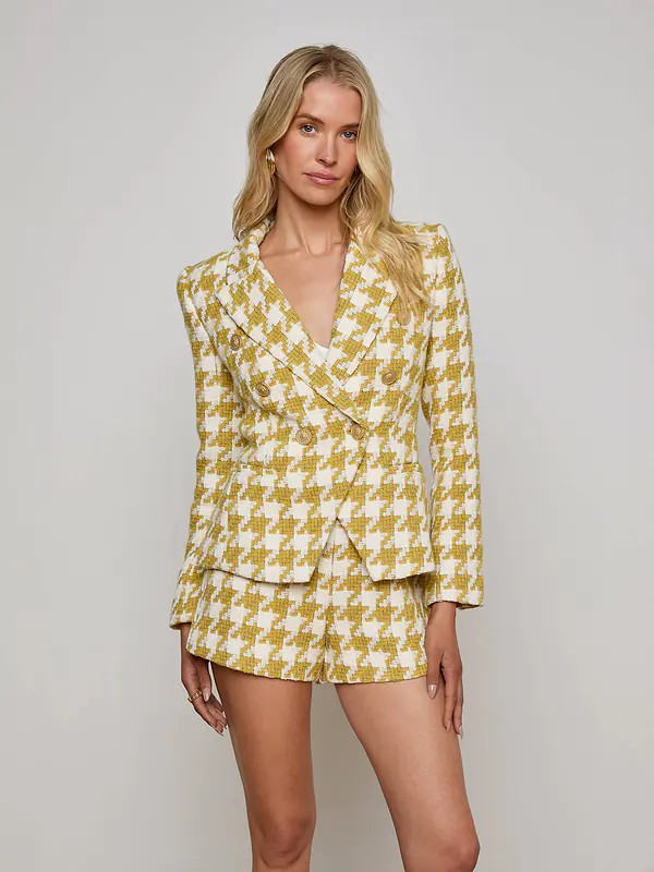 Marie Houndstooth Tweed Blazer in Ceylon Yellow/ Ivory Houndstooth | L'AGENCE | L'Agence