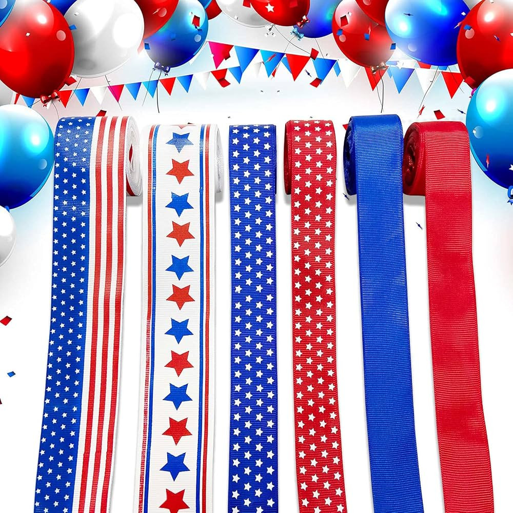 Red White Blue Patriotic Ribbon 4th of July Ribbon 6 Rolls X 15 Feets (Total 90 Feets) Patriotic ... | Amazon (US)