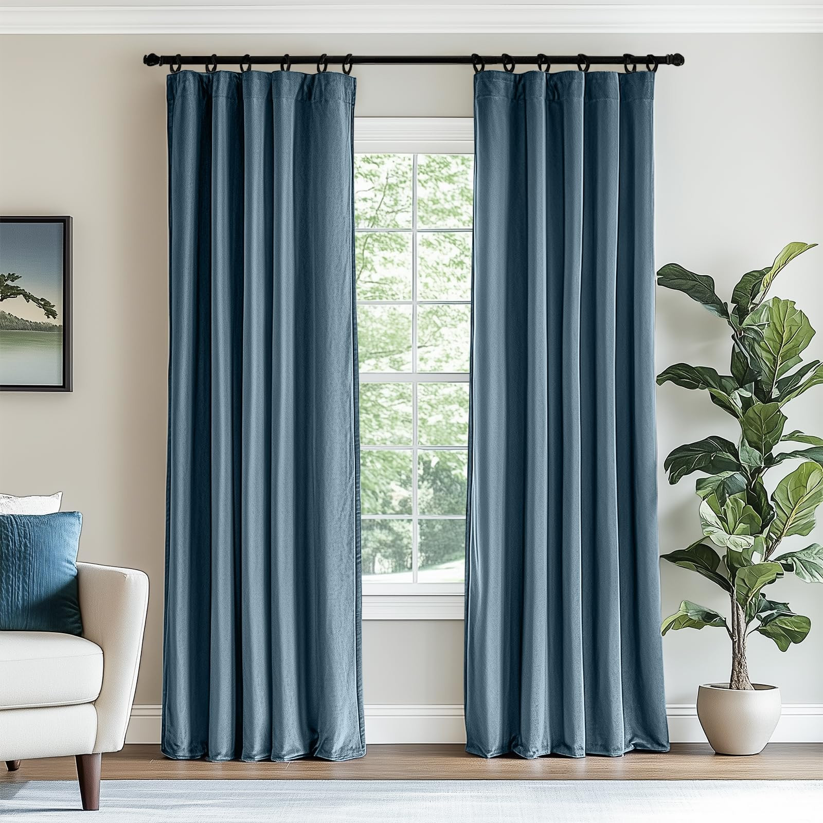 Lazzzy Velvet Curtains Blue Blackout Curtains Thermal Insulated Drapes for Bedroom Living Room 84... | Amazon (US)