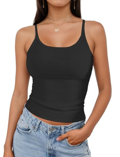 Tank Tops for Women, Scoop Neck Ribbed Basic Tank Tops, Women Slim Knit Basic Summer Tops Going Out Tops Long Sleeveless Shirt (L, Black) | Amazon (US)