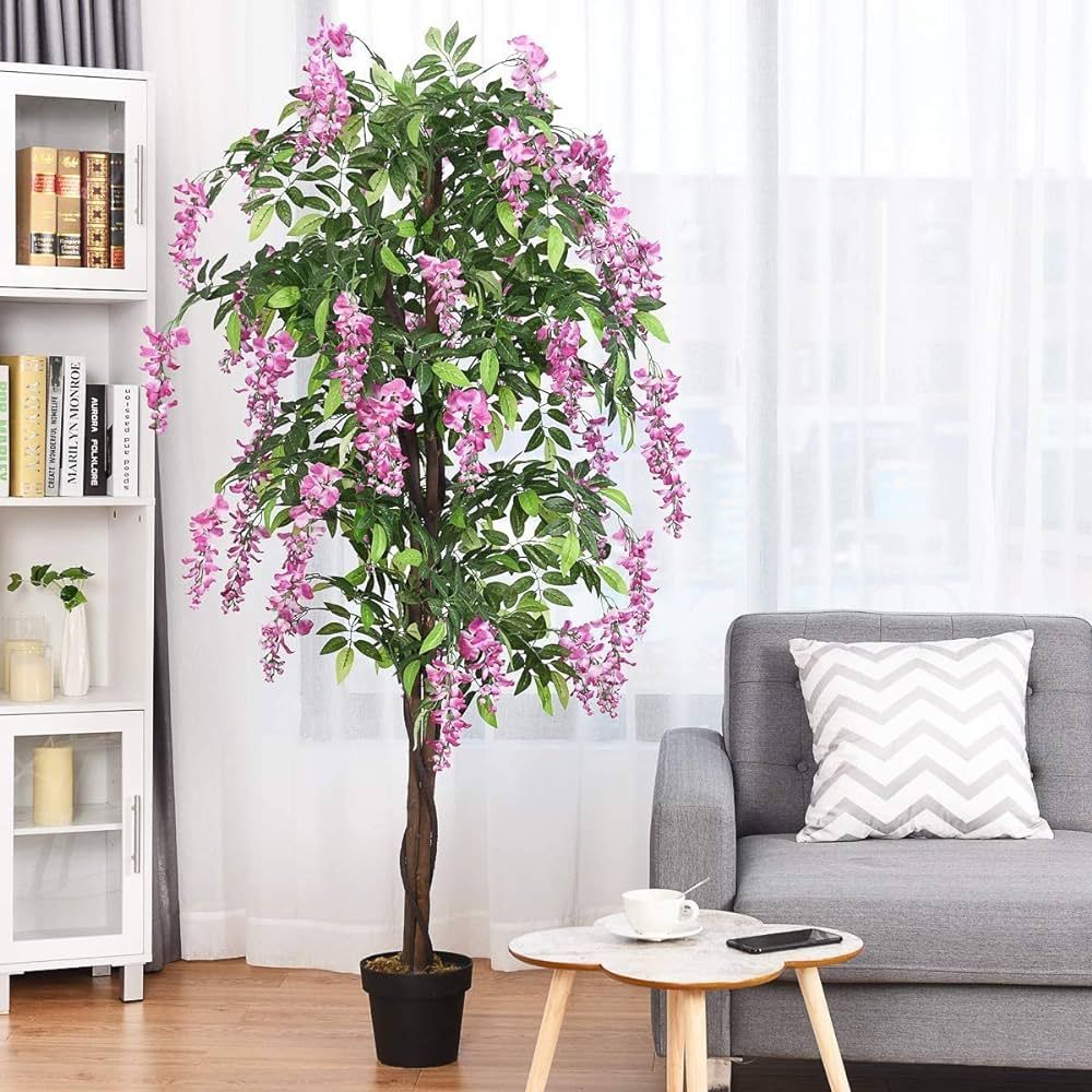 6FT Fake Wisteria Tree, Artificial Greenery Plants in Nursery Pot, Decorative Trees with Polyeste... | Amazon (US)