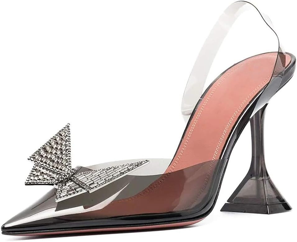 Arqa Clear Heels for Women Pointed Toe Transparent PVC Sandals with Crystal Slingback Stilettos Dres | Amazon (US)