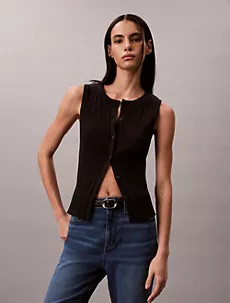 Smooth Cotton Rib Button-Down Tank Top | Calvin Klein | Calvin Klein (US)