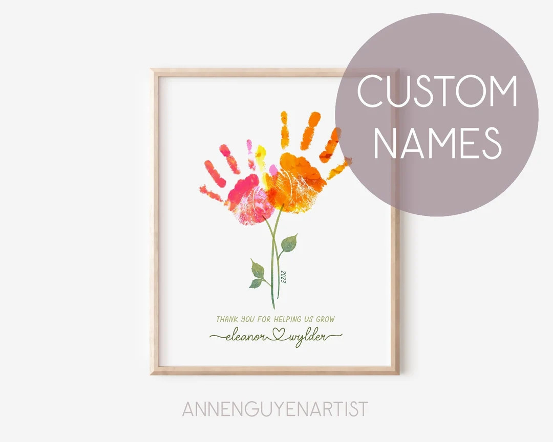 Custom names Mother's day handprint art print flower bouquet grandma birthday gift DIY craft todd... | Etsy (US)