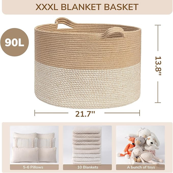 INDRESSME Extra Large Woven Baskets for Storage, 21.7'' x 13.8'' Wicker Basket with Handle for Bl... | Amazon (US)