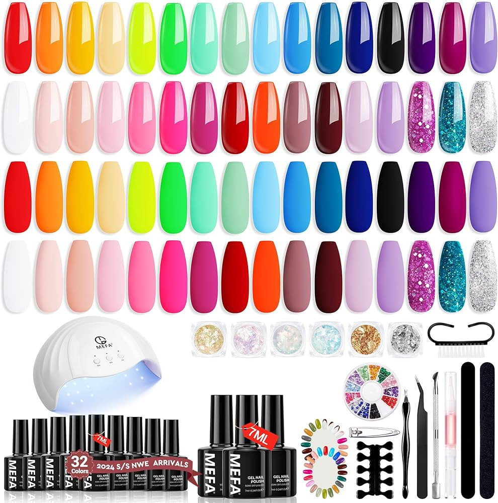 MEFA 54Pcs Gel Nail Polish Kit with U V Light, 32 Colors Bright Neon Spring Summer Pink Gel Polis... | Amazon (US)