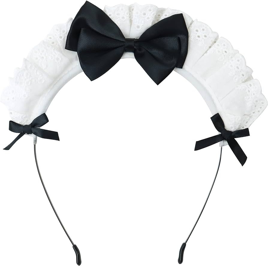 C-ZOFEK Women's French Maid Headband Ribbon Lace Kawaii Headwear Headpiece for Halloween Cosplay ... | Amazon (US)
