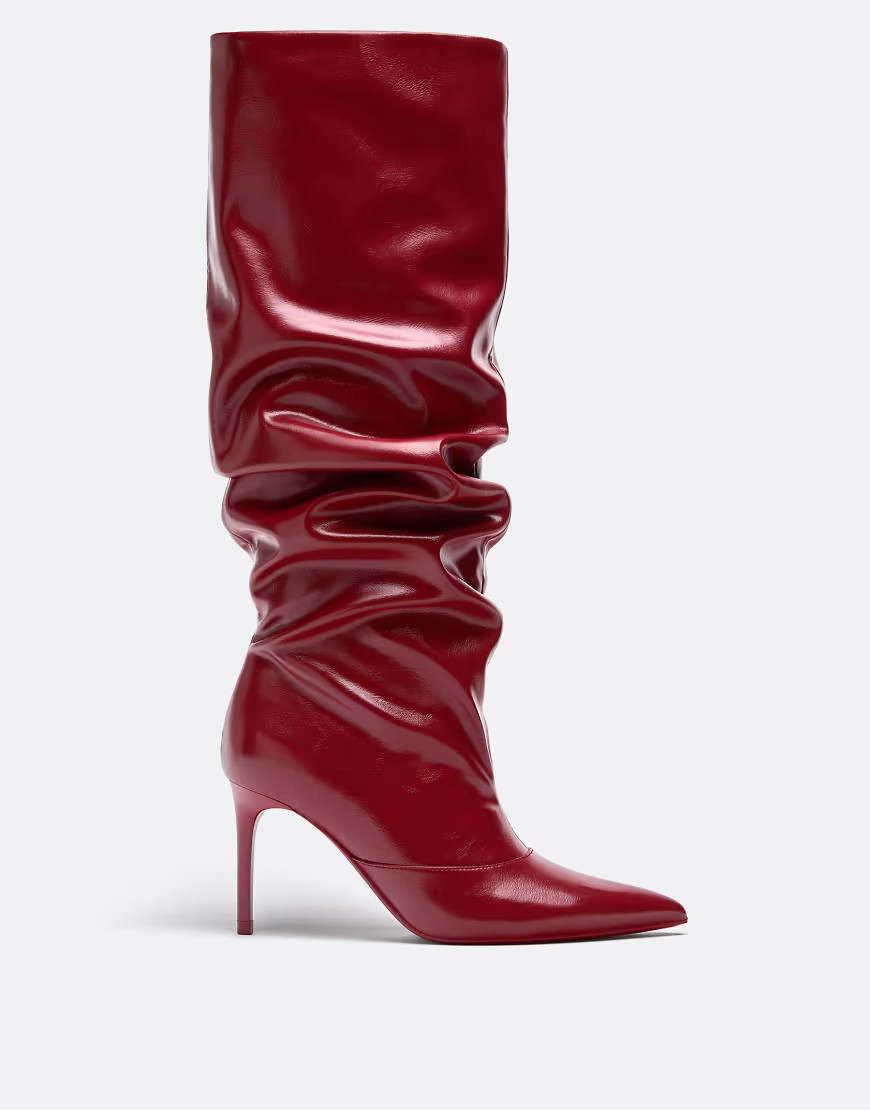 Stradivarius Slouchy heeled boot in red | ASOS (Global)