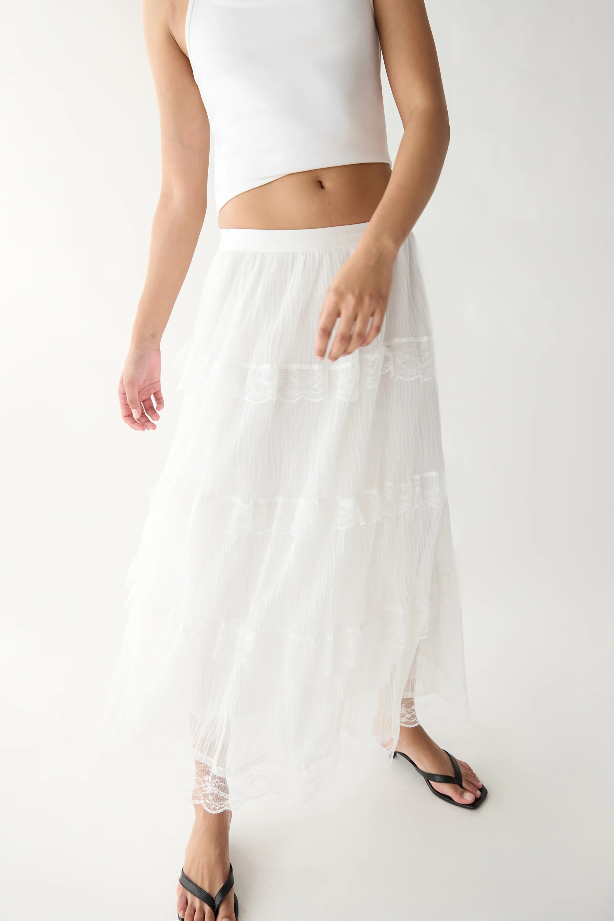 TIERED RUFFLE MAXI SKIRT Ivory / Small | OAK + FORT