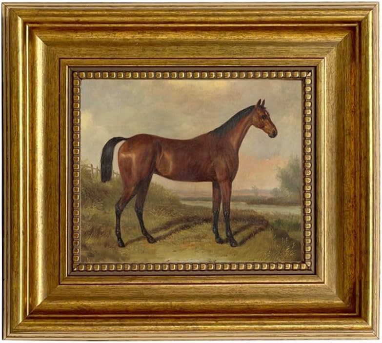 Schooner Bay Co. – William Barraud Hunter in Landscape Oil Painting Print on Canvas in Antiqued Gold Frame Home Wall Art Décor Equestrian Horse Ready To Hang (8-1/2" x 9-1/2", Antiqued Gold Frame) | Amazon (US)