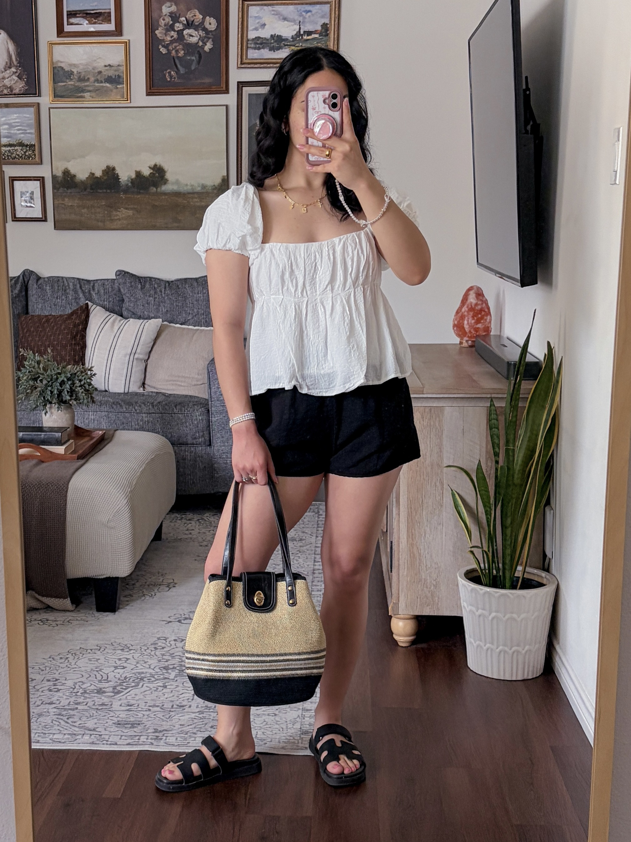 3 out of 3 ways to style a white top for summer ☀️ white top outfit, white blouse outfit, summer outfit inspo, 3 ways to style a white top, styling basics, capsule wardrobe outfit, summer capsule wardrobe, black linen shorts outfit, linen shorts outfit, black sandals outfit, effortless summer style, chic summer outfit, elevated casual outfit, classy casual style, coastal chic outfit, beach vacation outfit, resort wear inspo, black and tan outfit, straw bag outfit, woven bag outfit, pearl bracelet stack, stacked bracelets outfit, charm necklace outfit, layered jewelry look, beachy accessories outfit, neutral summer outfit, timeless summer style, versatile outfit ideas, ootd, outfit inspo, style inspo, fashion inspo 2026, BaubleBar jewelry outfit  

 #LTKxAbercrombie #LTKdayinmylife #LTKgrwm