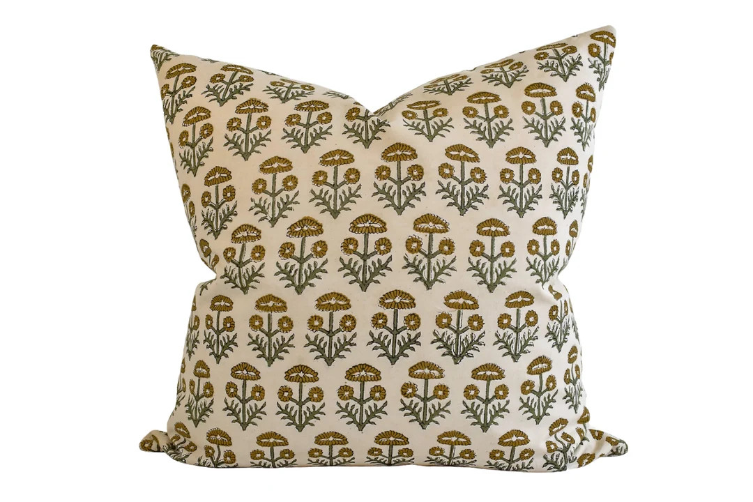 Indian Block Print Pillow Cover Olive, Sage, Ochre - Etsy | Etsy (US)