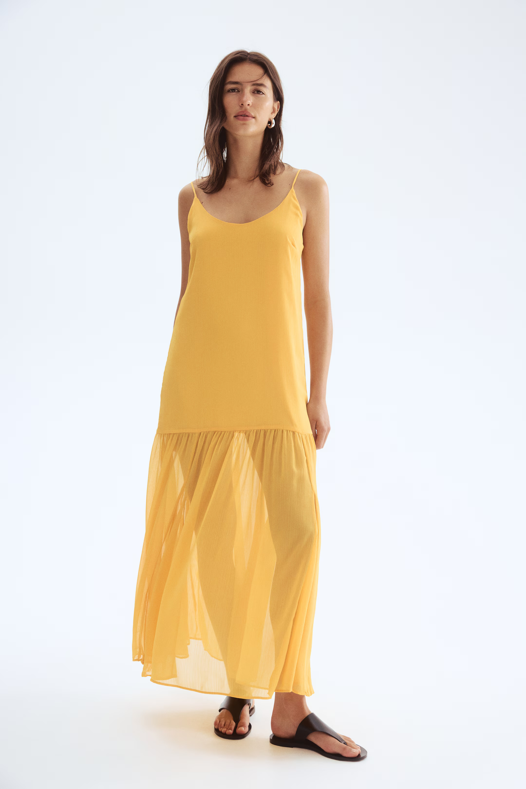 Long chiffon dress - Yellow - Ladies | H&M GB | H&M (UK, MY, IN, SG, PH, TW, HK)