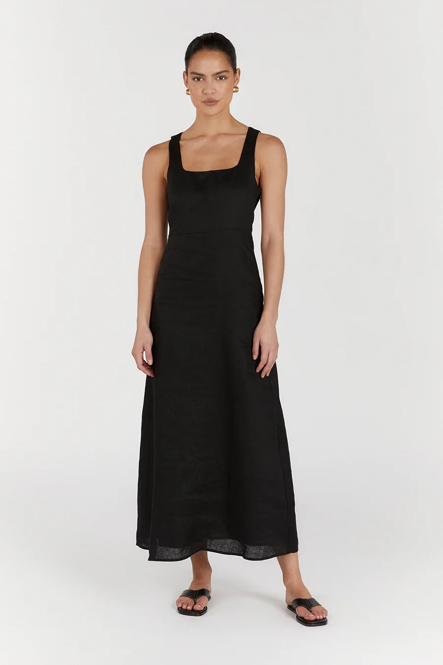 SHANNON BLACK LINEN MIDI DRESS | DISSH