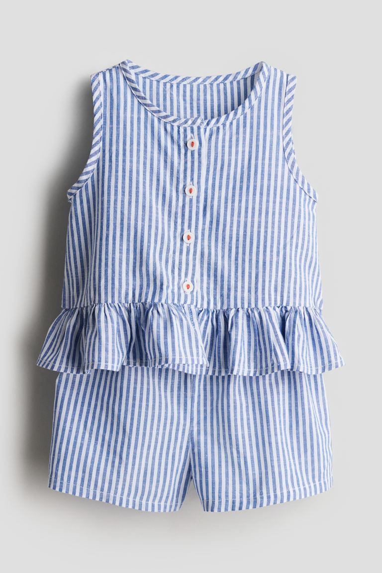2-piece Top and Shorts Set - White/blue striped - Kids | H&M US | H&M (US + CA)