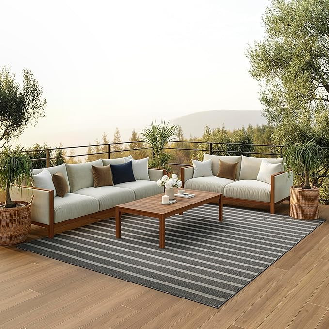 Nourison Positano 6' x 9' Indoor/Outdoor Charcoal Striped Area Rug | Amazon (US)