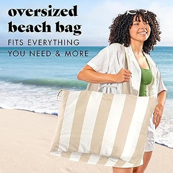 Fit & Fresh XL Beach Tote Bag for Women \u2013 XL Travel Tote with Zipper & Pockets, Oversized Ca... | Amazon (US)