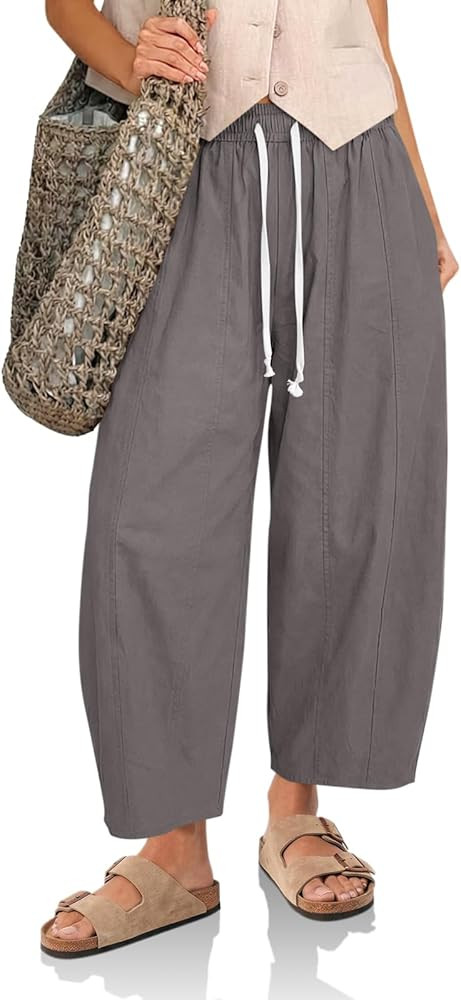 Cicy Bell Womens Baggy Barrel Pants High Waisted Wide Leg Casual Elastic Drawstring Cropped Loose... | Amazon (US)