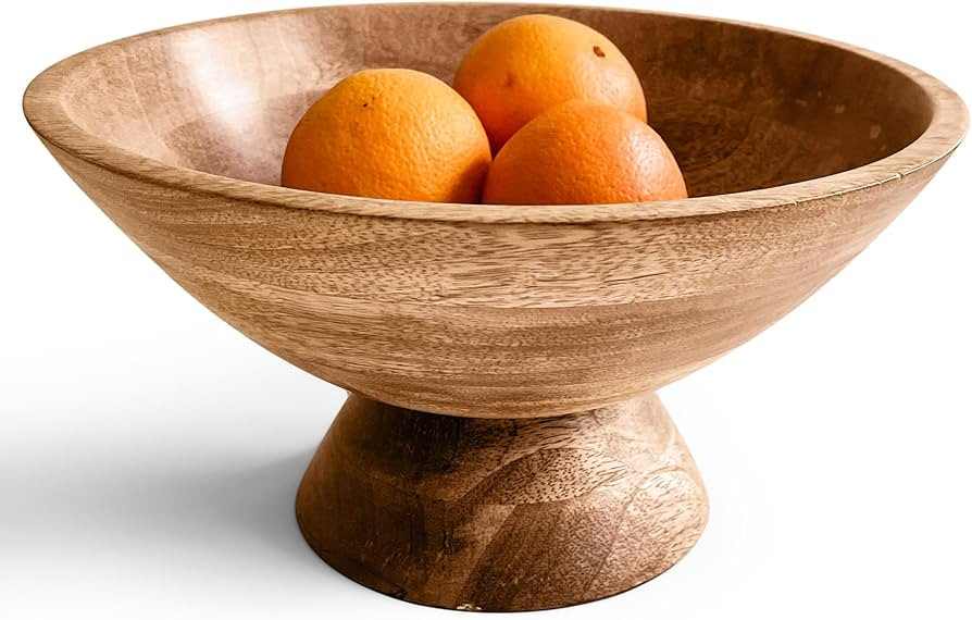 Fairwood Way Wooden Pedestal Bowl - 10 Inch Wide Natural Wood Footed Bowl for Dining Table Center... | Amazon (US)