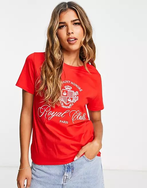 Stradivarius oversized embroidered t-shirt in red | ASOS (Global)