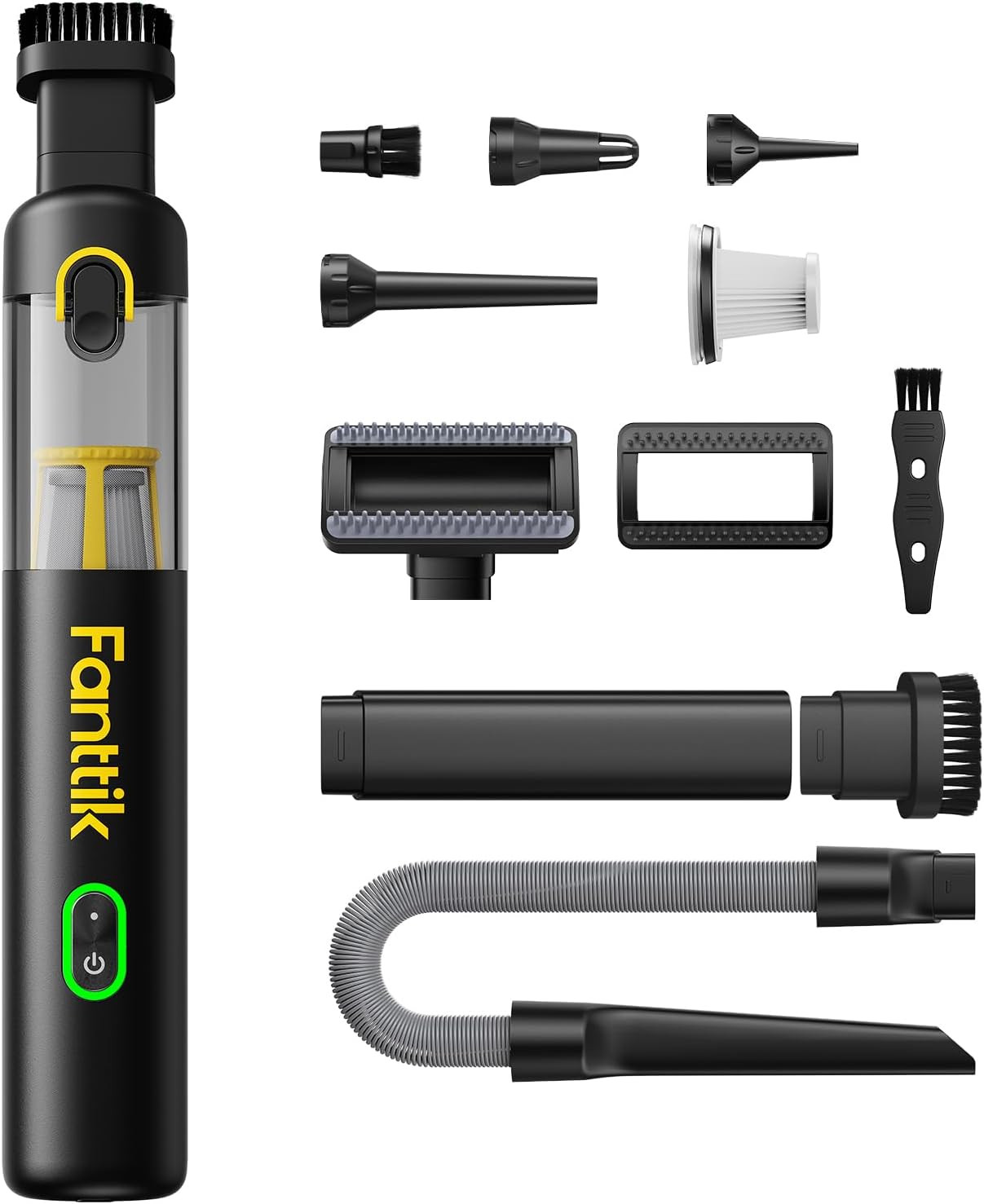Fanttik Slim V8 APEX Cordless Car Vacuum & Air Duster, 4-in-1 Portable Mini Vacuum with 19000pa Suction Power for Pet Hair, Type-C Charge, One-Touch Empty for Car, Office Desk, Keyboards (Black) | Amazon (US)