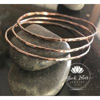 Set Of 3 Copper Bangle Bracelets, Stacking Hammered Bangles, 14 Gauge Set | Etsy (US)