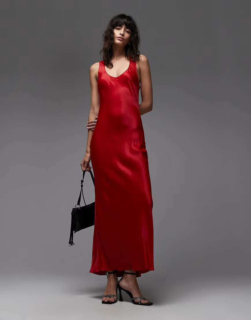 ASOS DESIGN satin scoop neck maxi dress in red | ASOS (Global)