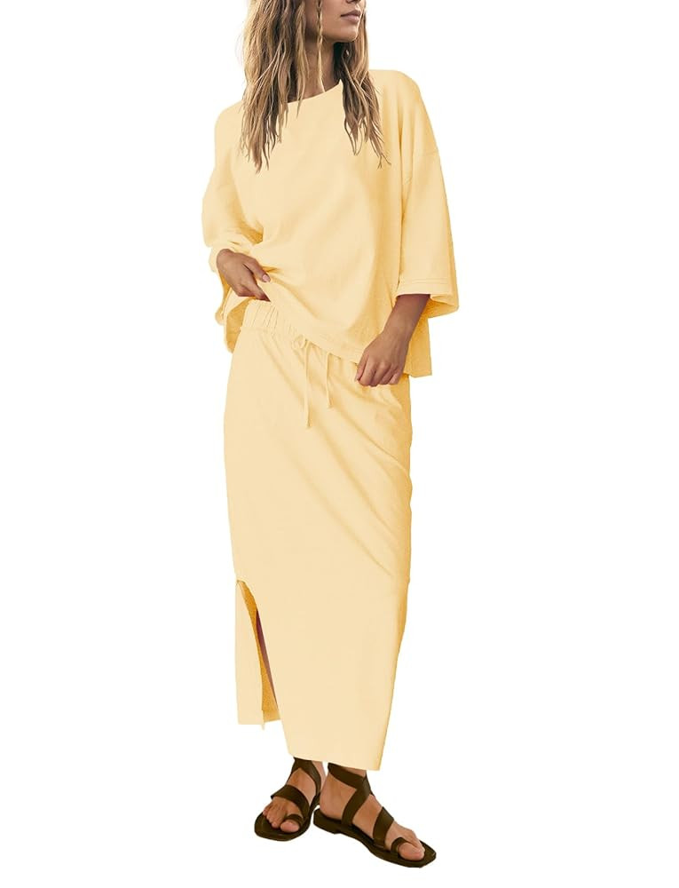 SENSERISE Womens 2 Piece Outfits Oversized Top and Maxi Skirt Set Summer Matching Sets Travel Vac... | Amazon (US)