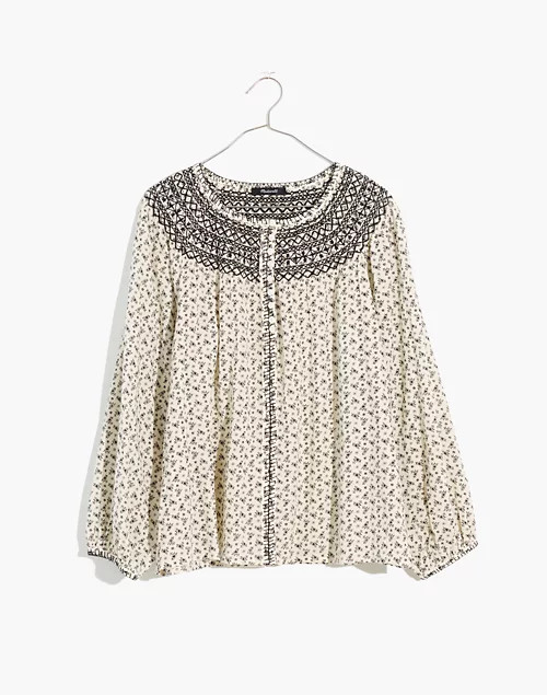 Embroidered Crinkle Cotton Button Top in Fresh Sprigs | Madewell