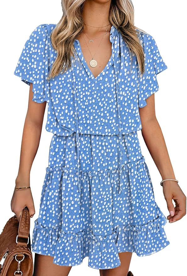 Paitluc Summer Midi Dress Ruffle Sleeve Dress for Women Elegant V Neck Dress 2022 | Amazon (US)