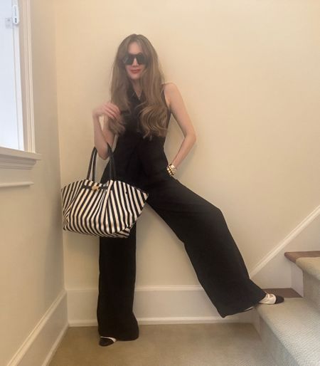 All black lounge trousers and vest for a summer uniform! The vest is 20% off with code ziba20⬇️ Extra large vacation tote that fits everything! From work outfit to everything in between this look is classic 🥰

#LTKSeasonal #LTKFindsUnder50 #LTKWorkwear