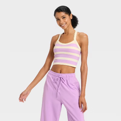 Women's Seamless Cropped Support Tank Top - JoyLab™ Cream/Purple Stripe XXS | Target