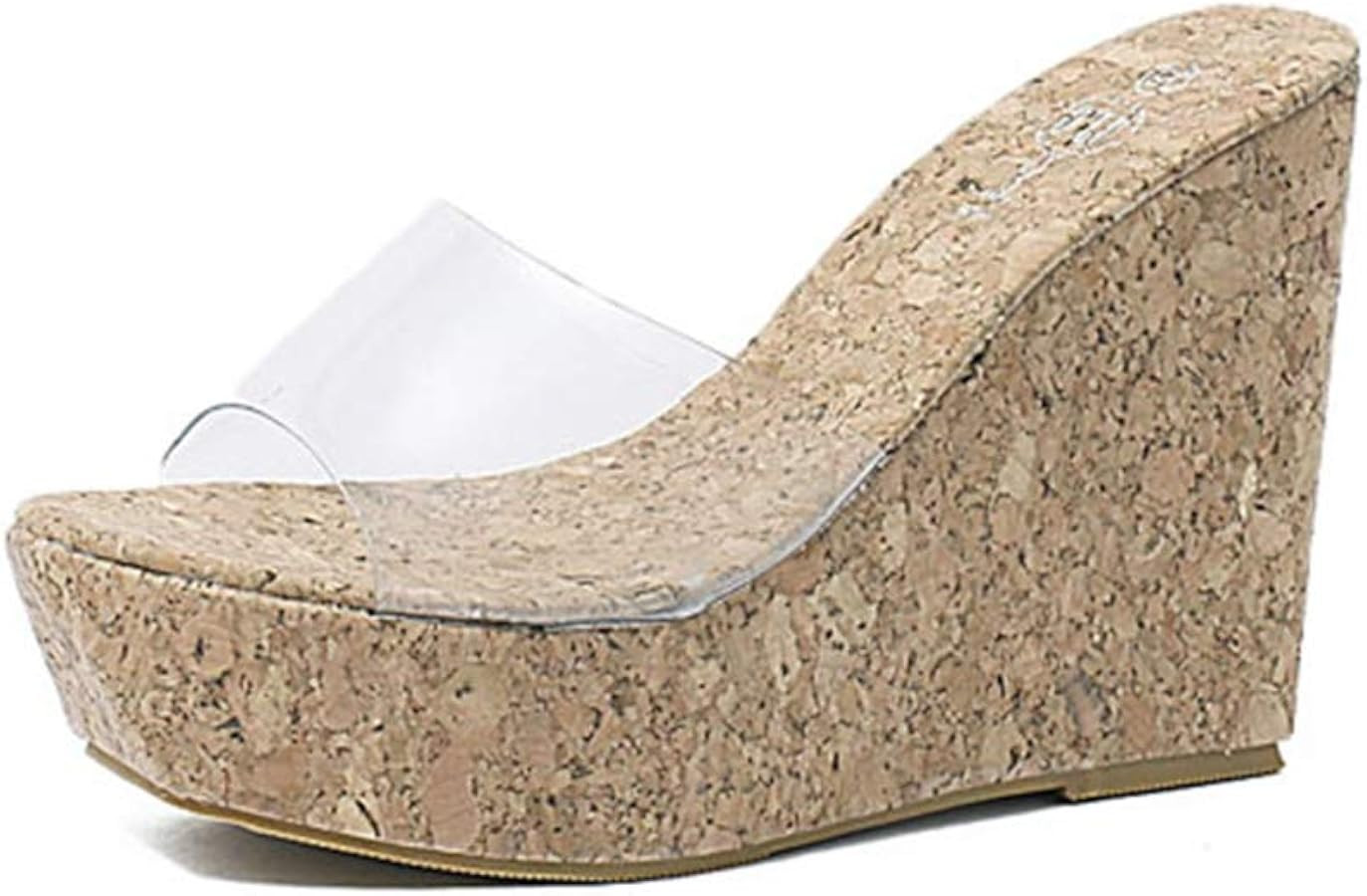 MIOKE Women's Clear Cork Wedge High Heel Sandals Platform Open Toe Slip On Comfort Casual Slide S... | Amazon (US)