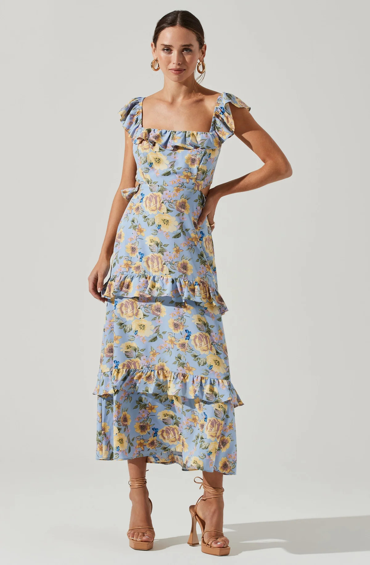 Lysette Floral Ruffle Cutout Maxi Dress | ASTR The Label (US)