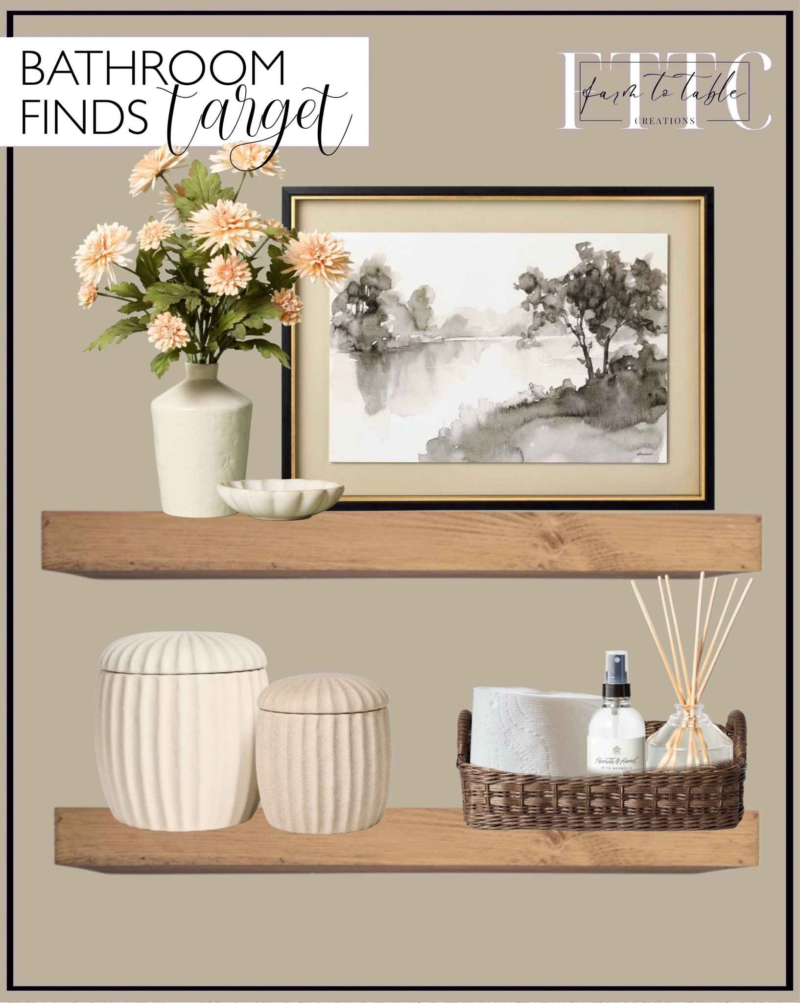 Target Bathroom Finds. Follow @farmtotablecreations on Instagram for more inspiration.

Salt Oil Reed Diffuser. Room spray. Washed Stream Framed Wall Art. Daisy floral arrangement. Ceramic trinket dish. Matte ceramic canisters. Rattan Decorative Tray with Leather Handles. Floating wood shelves.  

Bathroom Finds | Bedroom Finds | Living Room | Bedroom Furniture | nightstands | Home Decor| Fireplace Decor | Spring Refresh |  Bedroom Finds | Neutral Stems | Spring Stems | Bookshelf Decor | Bedroom Space | Cozy Corner | Bathroom | Curated Entryway | Spring  Decor | End of Year Clearance | Trending Decor | Viral Decor | Amazon Holiday | Bedroom corner | Coffee Table Decor | Neutral Decor | Fall Stem Sale | Target Finds | Skinny Bench | Bedroom | Living Room | Breakfast Nook | Amazon Home | Target Sale | Loloi Rugs | Magnolia Home | console table | console table styling | faux stems | entryway space | front porch decor | neutral decor | entryway decor | cozy home | affordable decor |  home decor | home inspiration | console styling | entryway rug | cozy moody home | moody home decor | neutral home | bathroom decor | living room | spring decor | Hearth & Hand | Studio McGee | 2025 Home Trends | trending home 




#LTKStyleTip #LTKHome #LTKFindsUnder50
