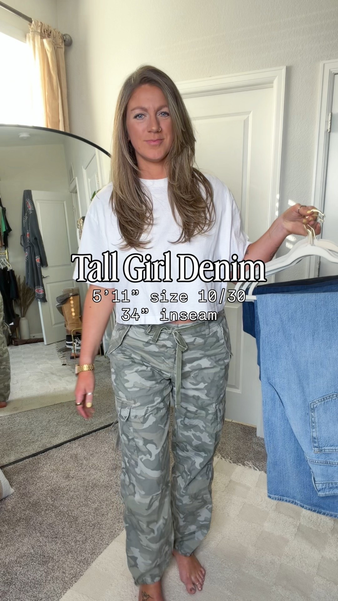 Tall girl denim - and they’re all on sale! 
✨baggy wide leg - 30 tall
✨barrel - 30 long
✨horseshoe - 30 tall
✨90s straight - 31 long (run a stand small)
✨skinny - 30 long
✨pull on horseshoe - medium tall 
✨mid rise knit - medium tall
✨high rise wide - 30 tall 
✨medium tee, 30 long camo cargo 

#LTKTall #LTKOver40 #LTKSaleAlert