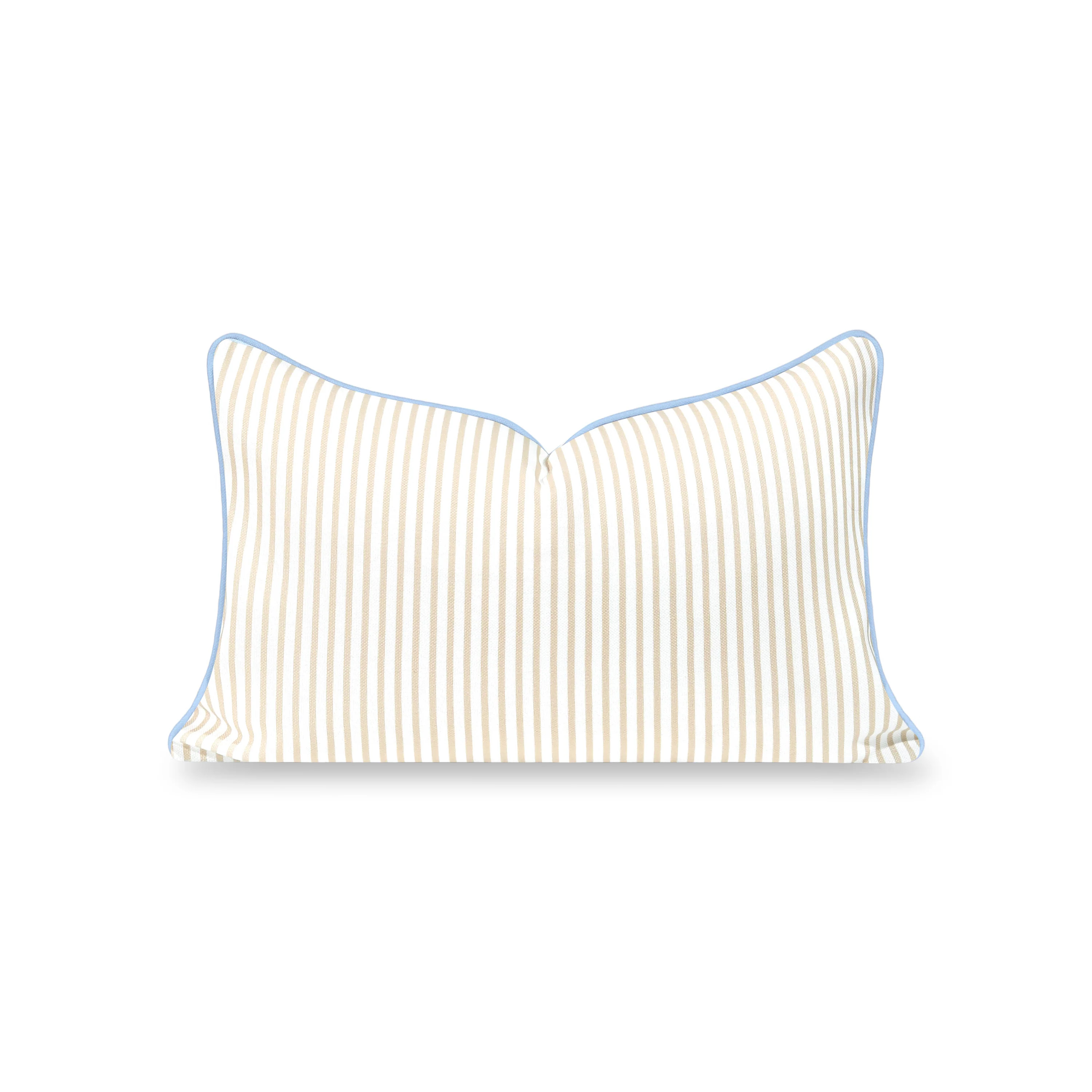 Coastline Stripes, Indoor/Outdoor Tan Striped Lumbar Pillow Cover, with Piping, 12 | Hofdeco