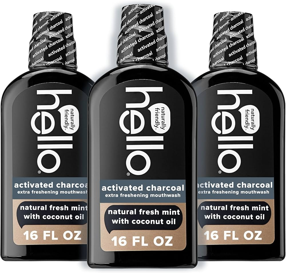 Hello Natural Fresh Mint and Coconut Oil Activated Charcoal Extra Freshening Mouthwash, Fluoride ... | Amazon (US)