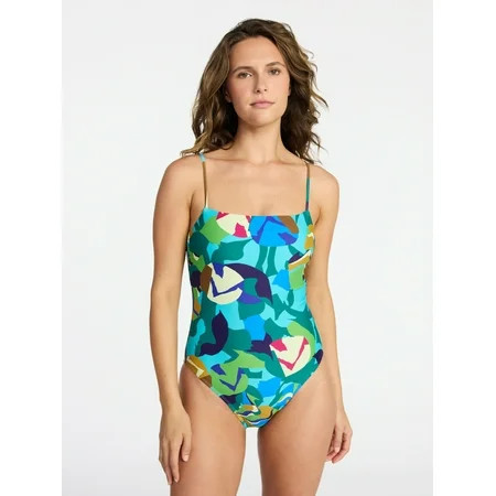 Time and Tru Women s and Women s Plus Size Square Neck One Piece Swimsuit Sizes XS-3X Family Swim | Walmart (US)