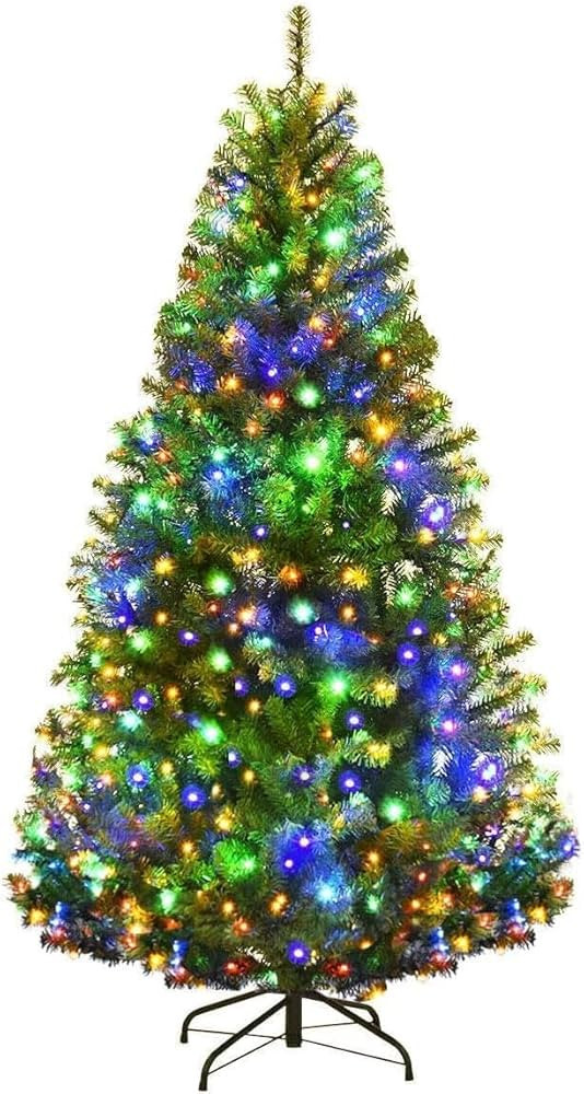 Goplus 5FT Pre-Lit Artificial Christmas Tree, Hinged Spruce Xmas Full Tree with 150 LED Multicolo... | Amazon (US)