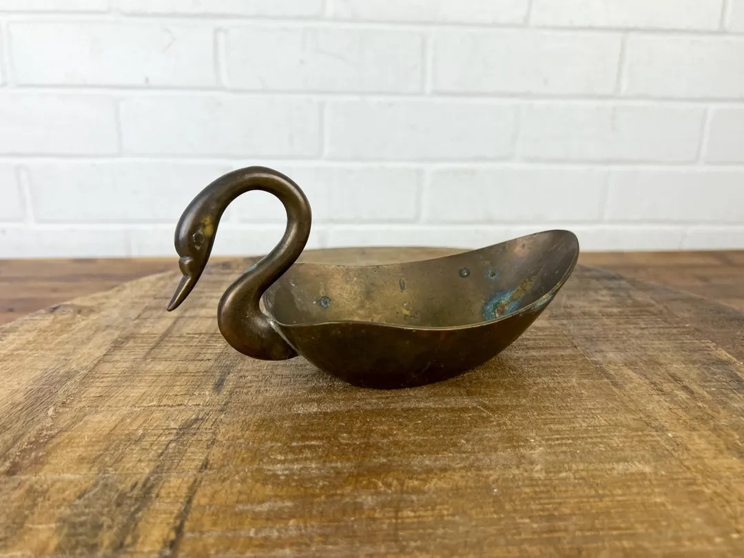 Vintage Brass Swan Dish Tray Bowl Distressed Gold Catchall Brass Shelf Decor Jewelry Dish Lake De... | Etsy (US)