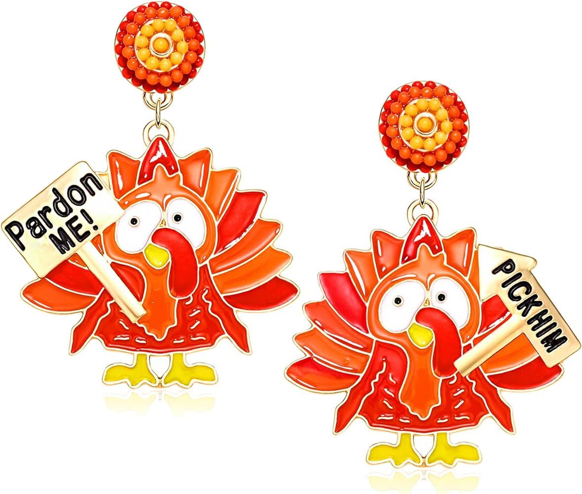 Thanksgiving Fall Earrings Beaded Maple Leaf Earrings for Women Handmade Pumpkin Turkey Squirrel ... | Amazon (US)