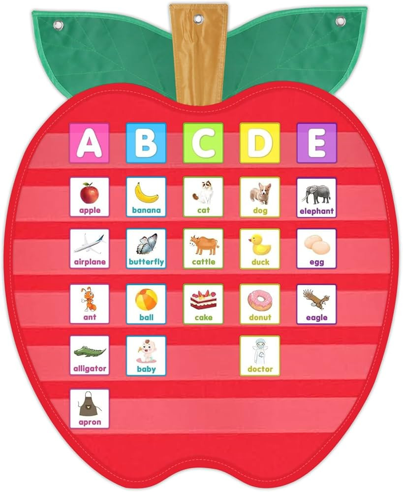 Large Pocket Chart for Classroom, 27 ½＂x 33 ⅞" Apple Shaped Hanging Pocket Charts for Kids, ... | Amazon (US)
