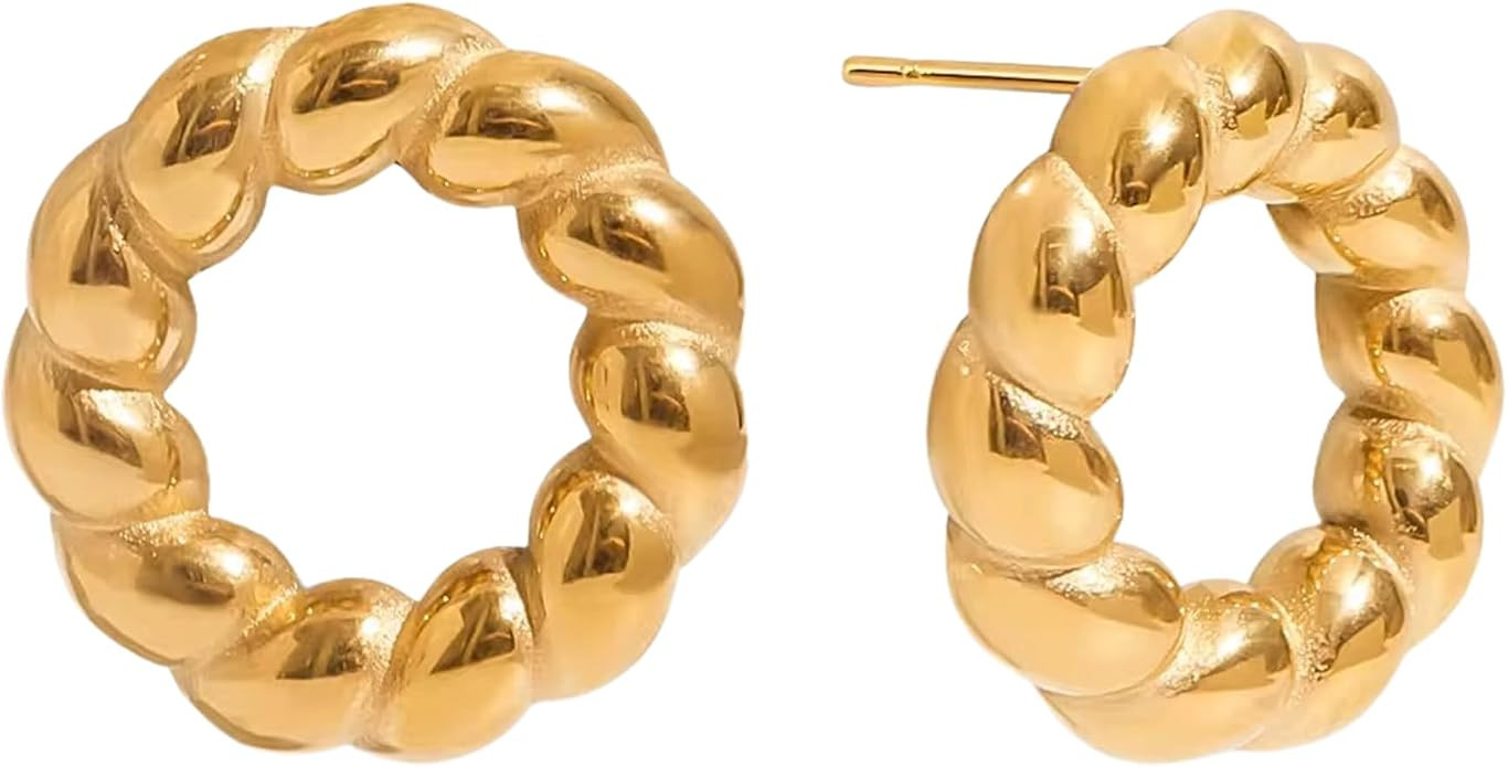 Solene Earrings | Gold Chunky Twist Hoop Earrings – Open Circle Gold Stud Hoops for Women, Bold... | Amazon (US)